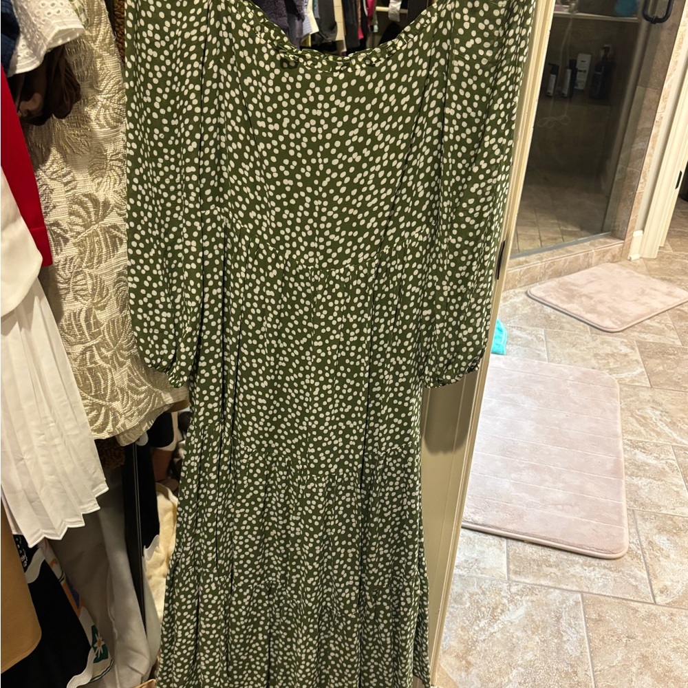 Reformation Olive Polka Dot Long Sleeve Dress